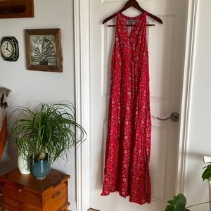 Red floral boho maxi dress